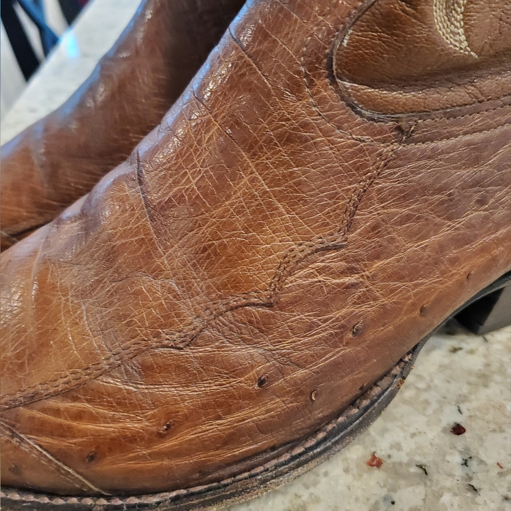 Men's Tony Lama Ostrich Boots, Size 10 1/2 D. Brown. - Picture 11 of 12